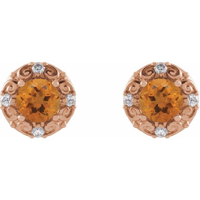 Round 6mm Natural Citrine & 1/4 CTW Natural Diamond Halo-Style Earrings