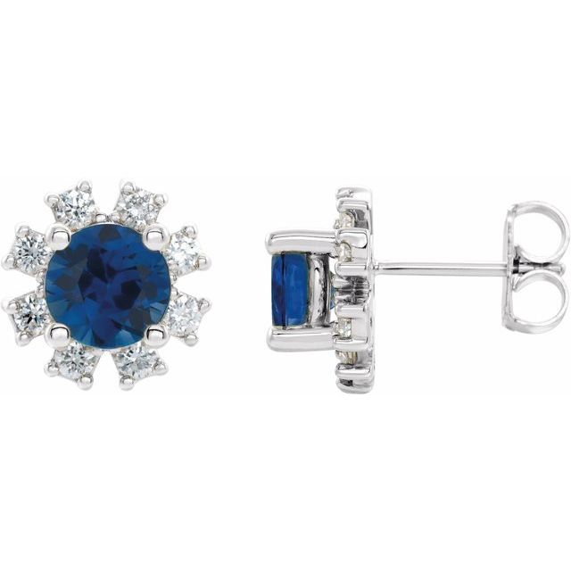 Round Natural Blue Sapphire & 1/2 CTW Natural Diamond Earrings