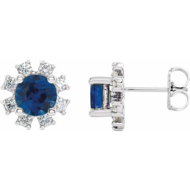 Round Lab-Grown Blue Sapphire & .06 CTW Natural Diamond Earrings
