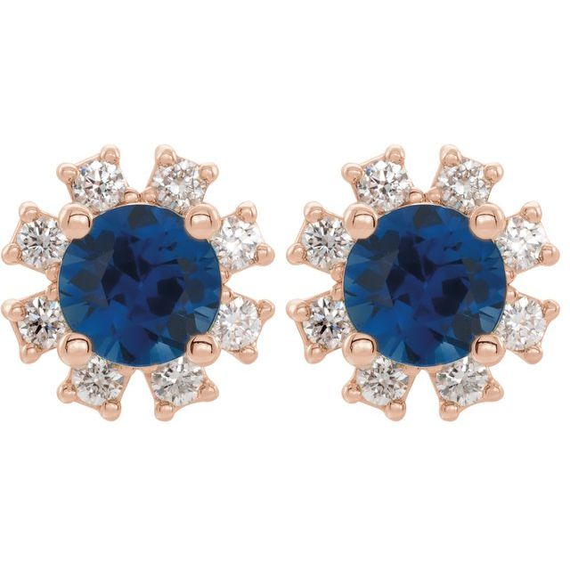 Round Natural Blue Sapphire & .06 CTW Natural Diamond Earrings
