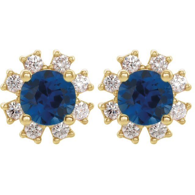 Round Natural Blue Sapphire & 1/2 CTW Natural Diamond Earrings