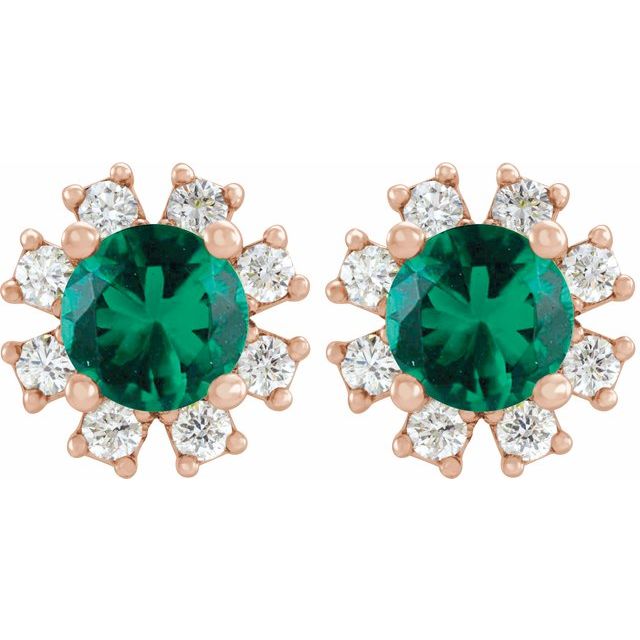 Round Lab-Grown Emerald & .06 CTW Natural Diamond Earrings
