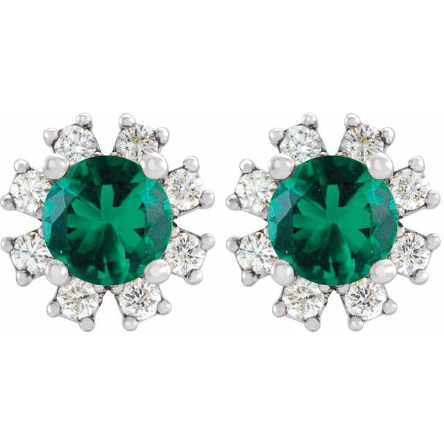 Round Natural Emerald & 1/5 CTW Natural Diamond Earrings