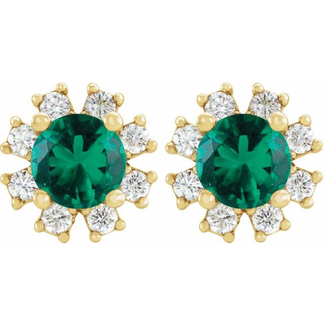 Round Natural Emerald & 1/5 CTW Natural Diamond Earrings