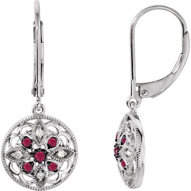 Round Natural Ruby & .07 CTW Natural Diamond Earrings