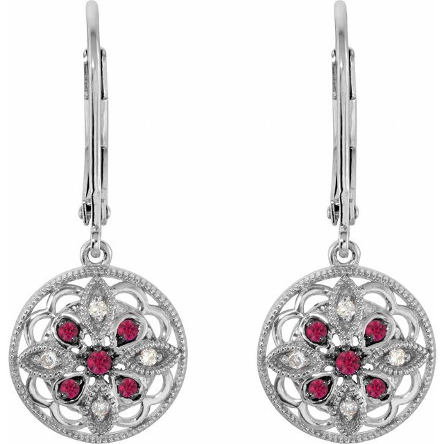 Round Natural Ruby & .07 CTW Natural Diamond Earrings