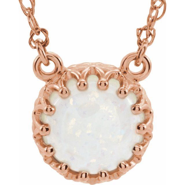 Round 8mm Natural White Opal Crown Necklace