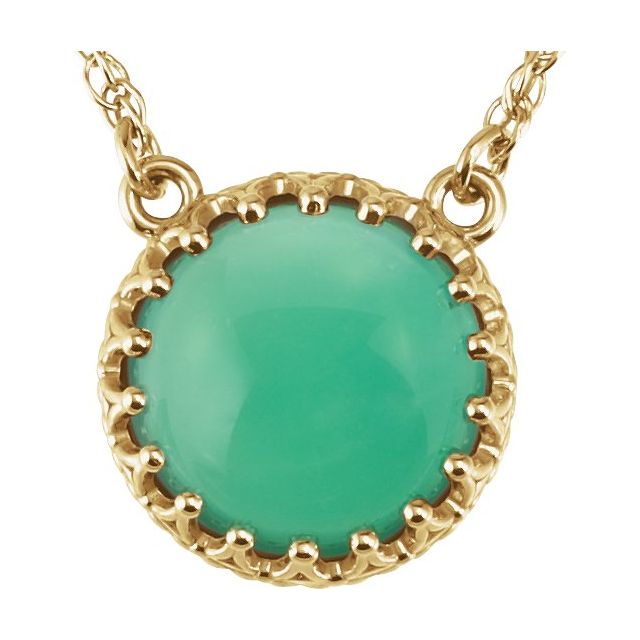 Round 10mm Natural Green Chrysoprase Crown Necklace