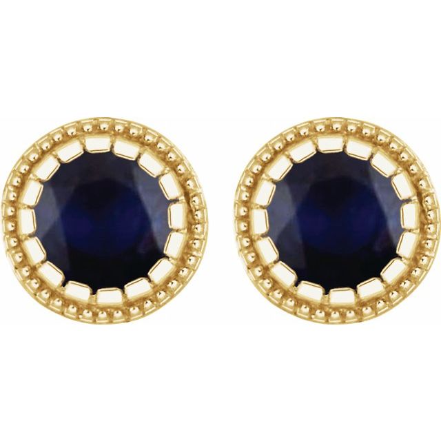 Round Natural Blue Sapphire Stud Earrings