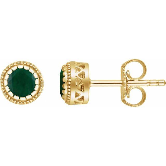 Round Natural Emerald Stud Earrings