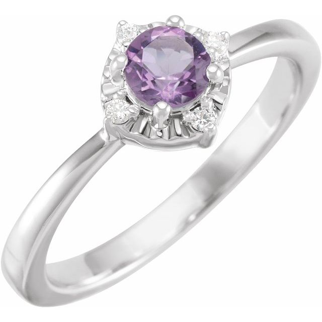 Round Natural Amethyst & .04 CTW Natural Diamond Halo-Style Ring
