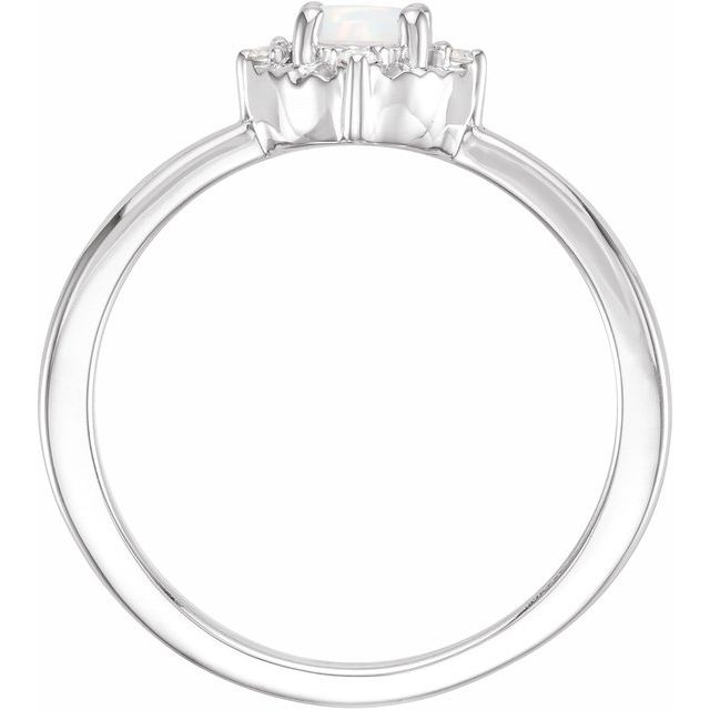 Round Lab-Grown White Opal & .04 CTW Natural Diamond Halo-Style Ring