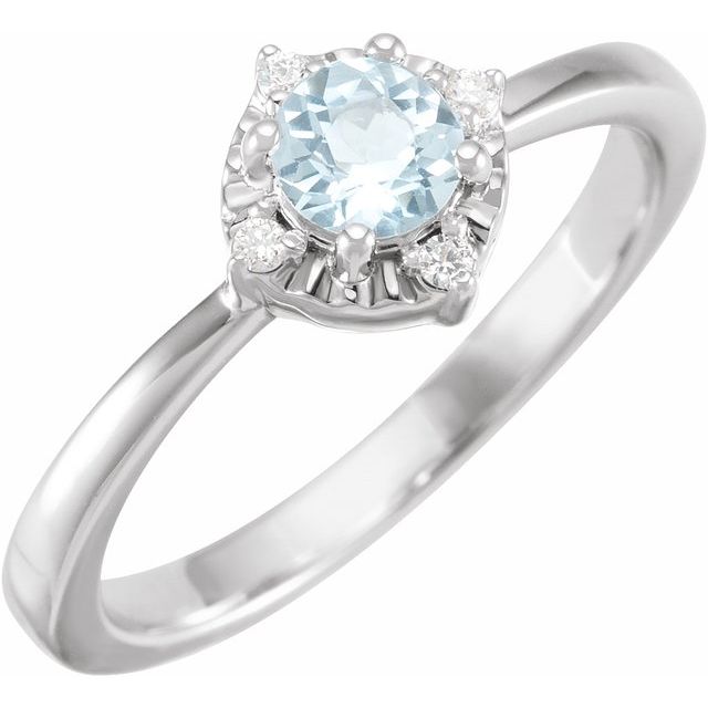 Round Natural Sky Blue Topaz & .04 CTW Natural Diamond Halo-Style Ring
