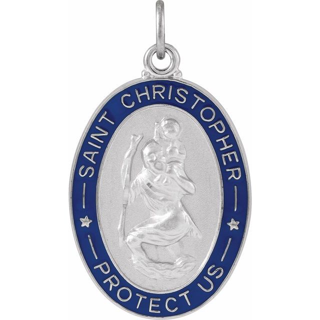 26x20mm Blue Enamel St. Christopher Medal Necklace