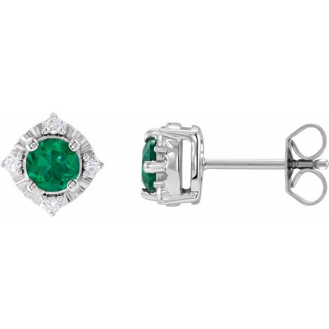 Round Lab-Grown Emerald & .08 CTW Natural Diamond Halo-Style Earrings