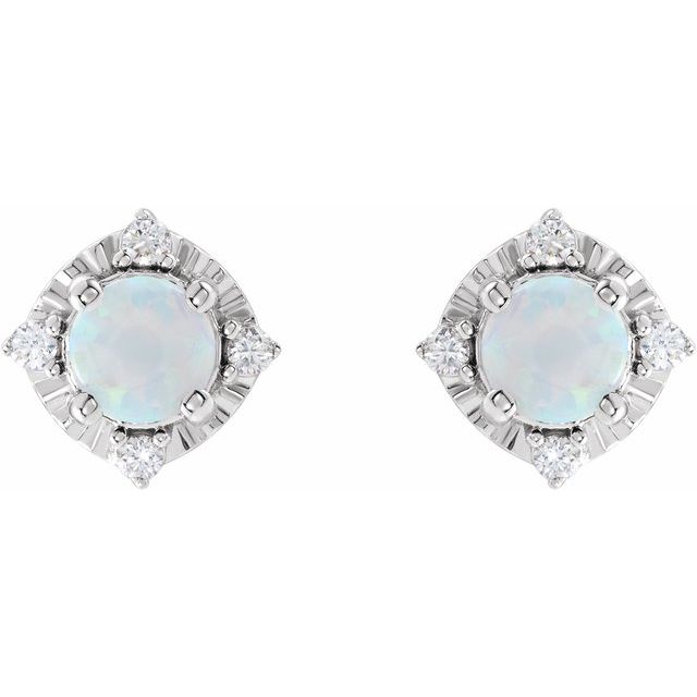 Round Lab-Grown White Opal & .08 CTW Natural Diamond Halo-Style Earrings