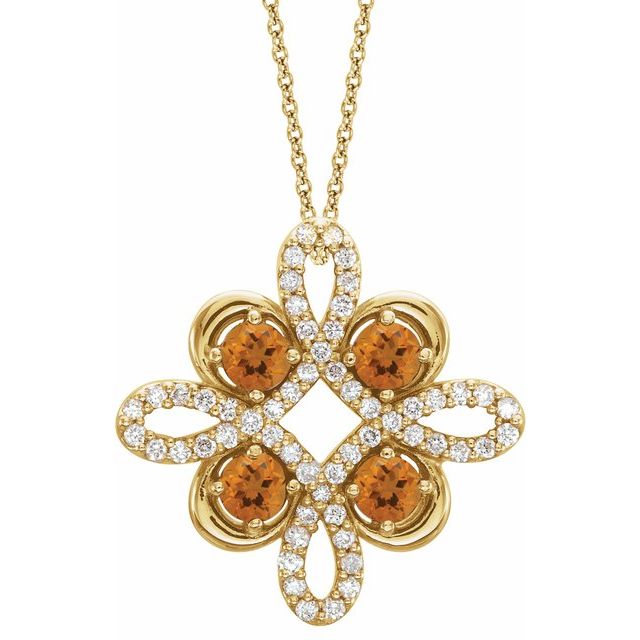 Round Natural Citrine & 1/8 CTW Natural Diamond Clover Pendant