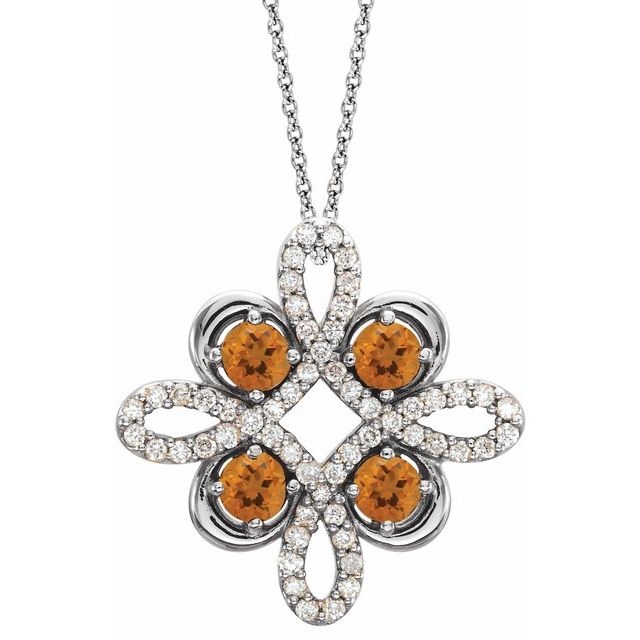 Round Natural Citrine & 1/8 CTW Natural Diamond Clover Pendant