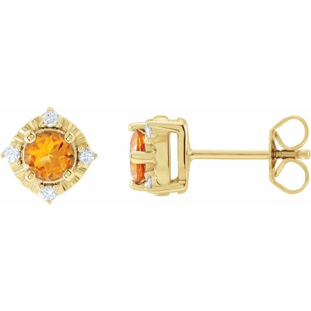 Round Natural Citrine & .08 CTW Natural Diamond Halo-Style Earrings