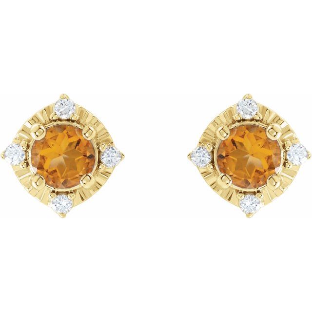 Round Natural Citrine & .08 CTW Natural Diamond Halo-Style Earrings