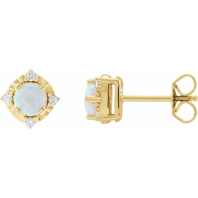 Round Lab-Grown White Opal & .08 CTW Natural Diamond Halo-Style Earrings