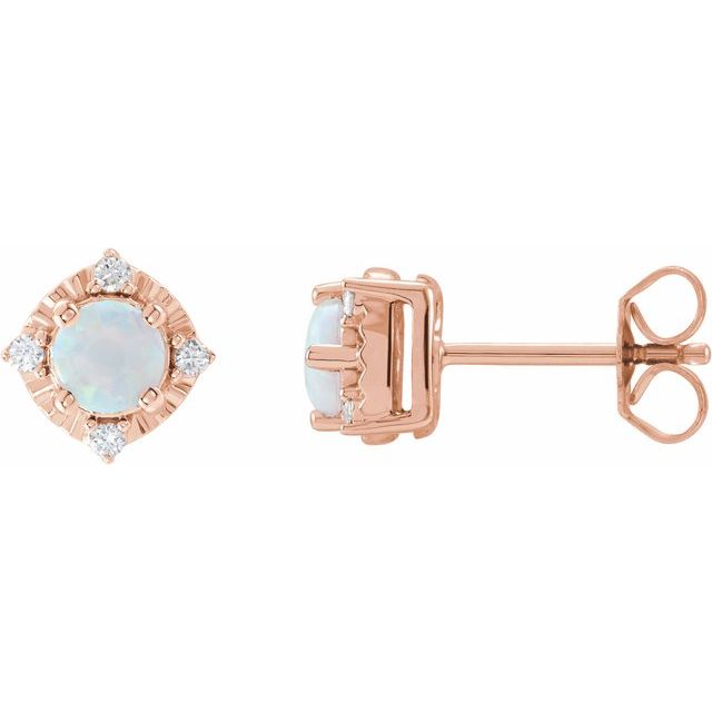 Round Lab-Grown White Opal & .08 CTW Natural Diamond Halo-Style Earrings