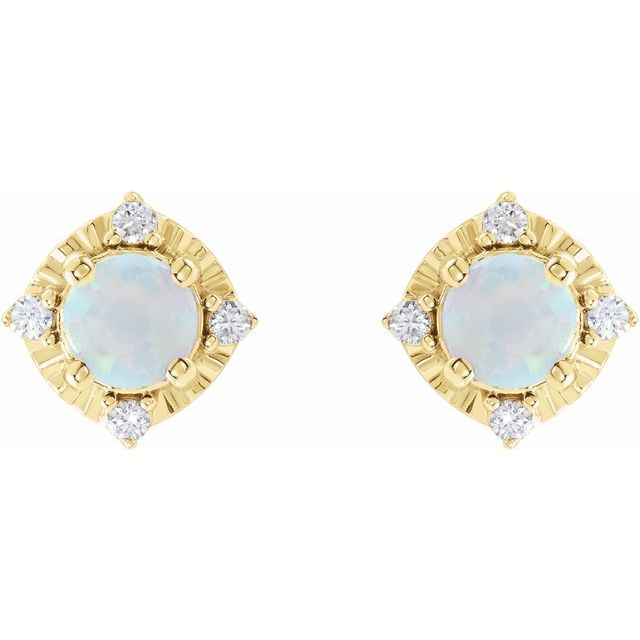 Round Lab-Grown White Opal & .08 CTW Natural Diamond Halo-Style Earrings
