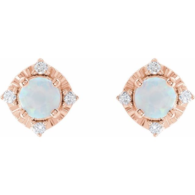Round Lab-Grown White Opal & .08 CTW Natural Diamond Halo-Style Earrings