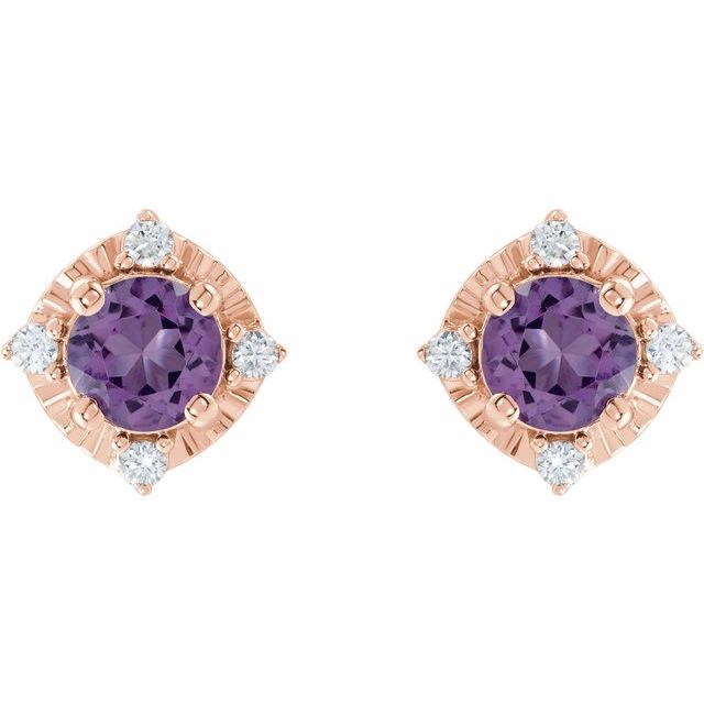Round Natural Amethyst & .08 CTW Natural Diamond Halo-Style Earrings