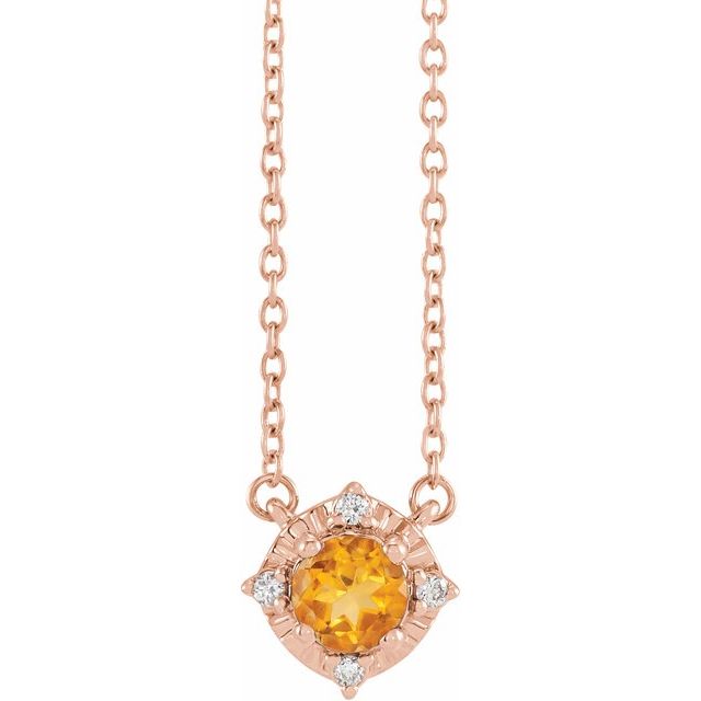 Round Natural Citrine & .04 CTW Natural Diamond Halo-Style Necklace