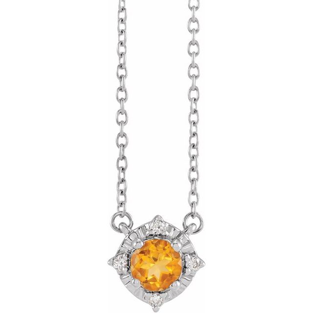 Round Natural Citrine & .04 CTW Natural Diamond Halo-Style Necklace