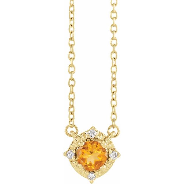 Round Natural Citrine & .04 CTW Natural Diamond Halo-Style Necklace