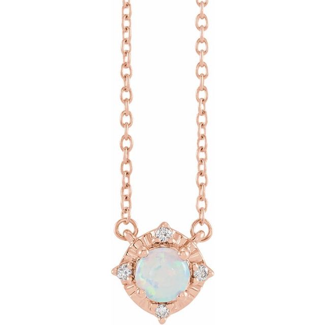 Round Lab-Grown White Opal & .04 CTW Natural Diamond Halo-Style Necklace