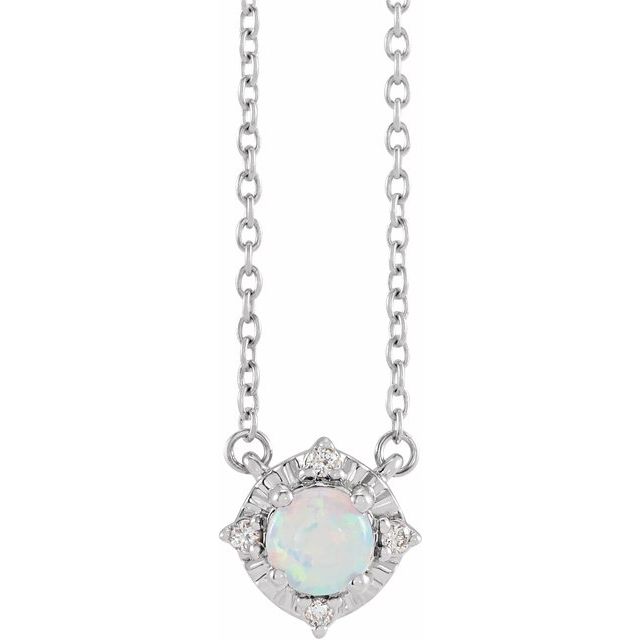 Round Lab-Grown White Opal & .04 CTW Natural Diamond Halo-Style Necklace