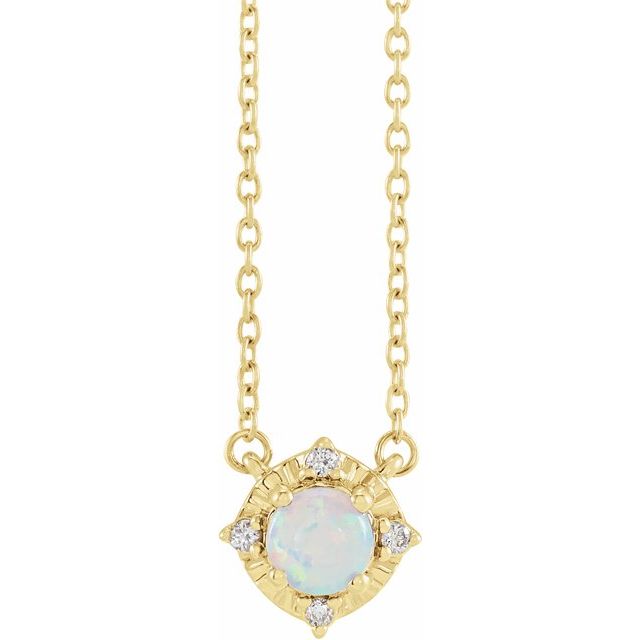 Round Lab-Grown White Opal & .04 CTW Natural Diamond Halo-Style Necklace
