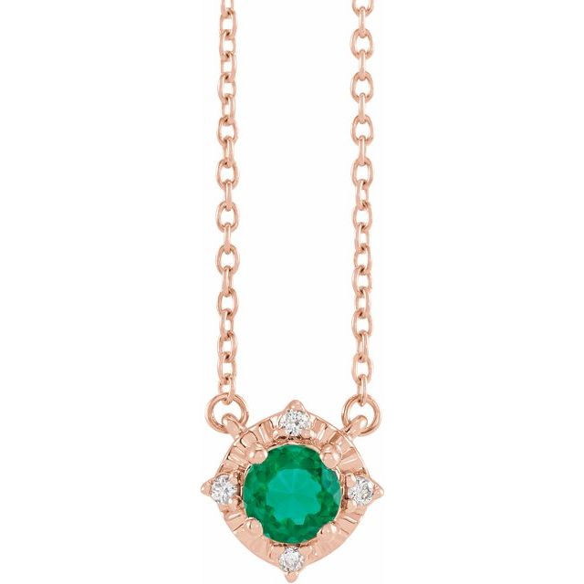 Round Lab-Grown Emerald & .04 CTW Natural Diamond Halo-Style Necklace