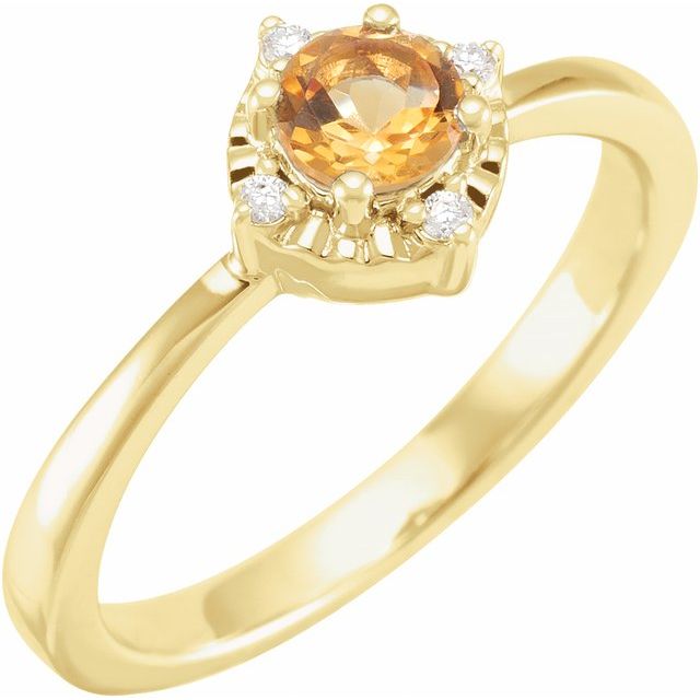 Round Natural Citrine & .04 CTW Natural Diamond Halo-Style Ring