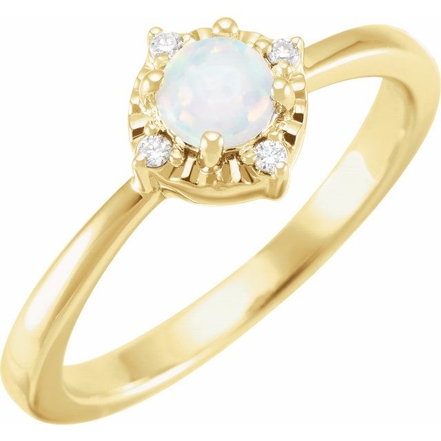 Round Lab-Grown White Opal & .04 CTW Natural Diamond Halo-Style Ring