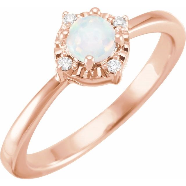 Round Lab-Grown White Opal & .04 CTW Natural Diamond Halo-Style Ring