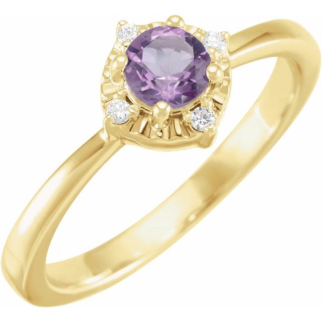 Round Natural Amethyst & .04 CTW Natural Diamond Halo-Style Ring