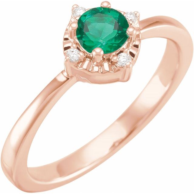 Round Lab-Grown Emerald & .04 CTW Natural Diamond Halo-Style Ring