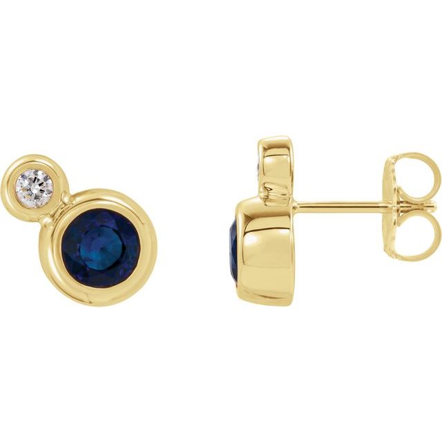 Round 5mm Lab-Grown Blue Sapphire & 1/8 CTW Natural Diamond Earrings