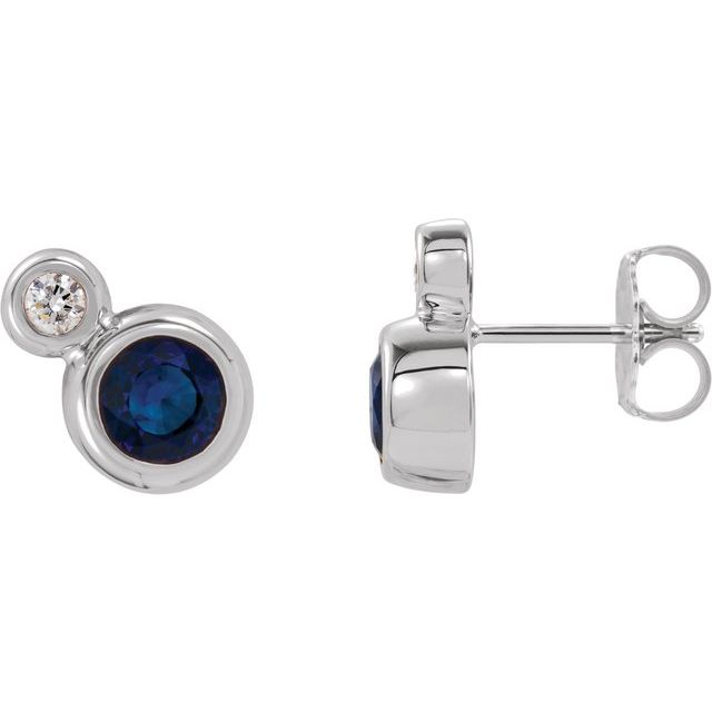 Round 4mm Natural Blue Sapphire & .06 CTW Natural Diamond Earrings