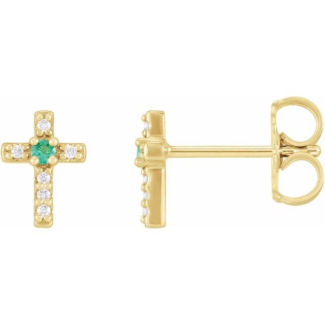 Round Lab-Grown Emerald & .03 CTW Natural Diamond Cross Earrings