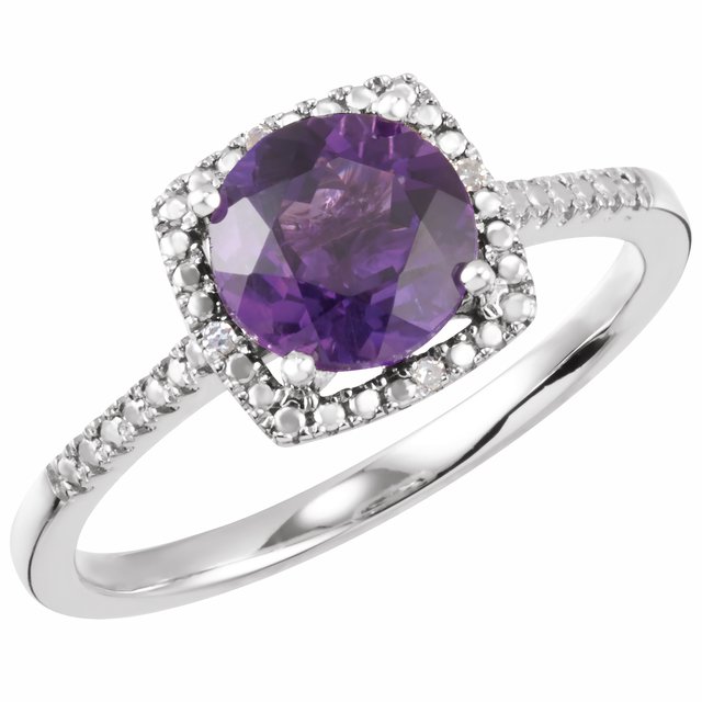Round Natural Amethyst & .01 CTW Natural Diamond Ring