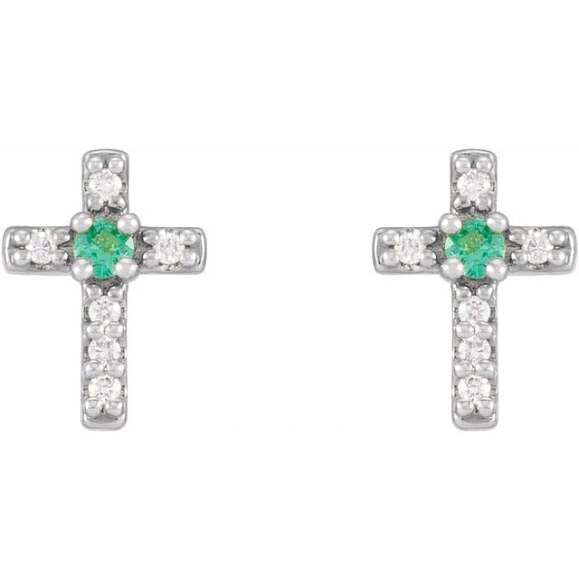 Round Natural Emerald & .03 CTW Natural Diamond Cross Earrings