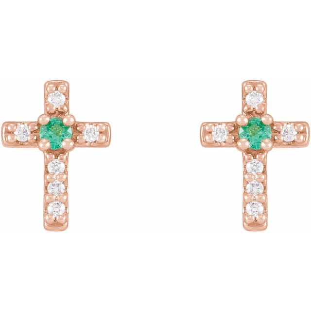 Round Lab-Grown Emerald & .03 CTW Natural Diamond Cross Earrings