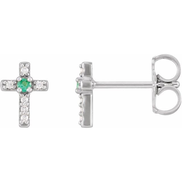 Round Natural Emerald & .03 CTW Natural Diamond Cross Earrings