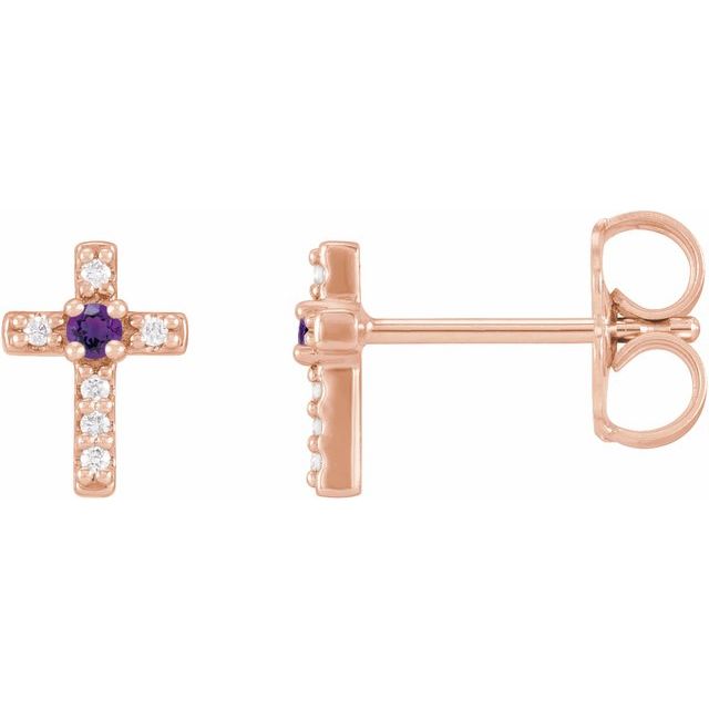 Round Natural Amethyst & .03 CTW Natural Diamond Cross Earrings