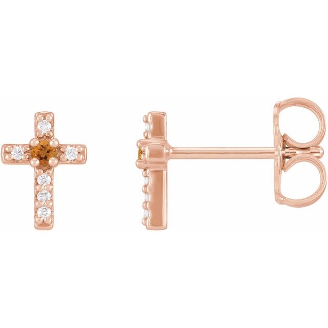 Round Natural Citrine & .03 CTW Natural Diamond Cross Earrings